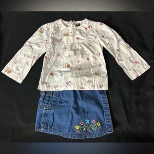 GAP Toddler Floral Embroidered Top & Glo Kids Denim Skort Size 5/6